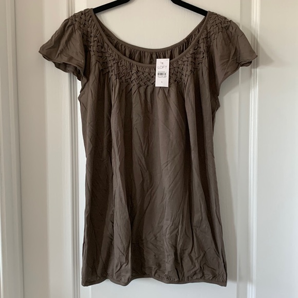 NWT LOFT Basketweave Collar Flutter Sleeve Top - Picture 1 of 9